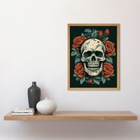 Skull Roses Old School USA Tattoo Tinta Body Art Rockabilly Americana 50s Art Print Framed Poster Zidni