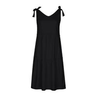 Haljine za ženske ljetne boho špagete remen V izrez Solid boja rufffre Line Beach Long Maxi haljina