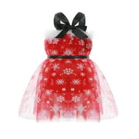 Diconna Baby Girgin Božićne haljine bez rukava plišani vrat remen snježne pahulje Ispiši visoku struku