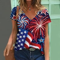 Ženska majica američke zastave USA Star Stripes 4. jula TEE majice V izrez kratki rukav Dan nezavisnosti