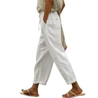 Žene pune čipke up pantrice casual bagergy elastična struka hlače široka noga sa džepom modne pant bijeli
