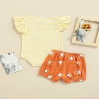 Toddler Baby Girls Flyne s rukavima Slatke sa klicama Sun Ispiši kratke hlače Ljetne odjeće postavljaju žutu 6- mjeseci