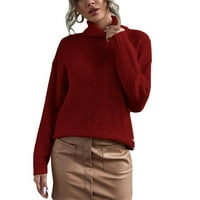 PLNOTME ženski džemper sa dugim batinama Basic Basic dugih rukava Split Dugme pulover labavo Chunky