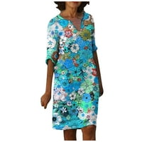AMOUSA Žene Ljeto V-izrez folk-custom plus veličina Ispis Labavi haljina Srednje rukave ljetna haljina