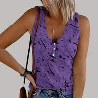 Ženska modna casual tiskara V-izrez majica bez rukava na vrhu pulover ljubičaste xxl