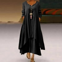 Nepravilna čvrsta dugačka haljina dugačka ženska haljina od labave O-izrez Ženska haljina