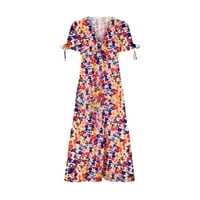 Maturalne haljine za žene ljetne haljine za žene casual s kratkim rukavima V izrez Boho cvjetna zabava