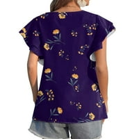 Olyvenn Skraćene ljetne tuničke majice za žene modni laice bluza vrhovi ruffle rukave s kratkim rukavima,