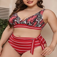GLONME S-XXL Women plus veličine Trokut bikini kupališta V izrez za plažu kupaći kostim tankini kupaći kostimi crveni cvijet xxl