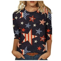 Oalirro Black Womens Grafički okrugli izrez američki košulja za zastave