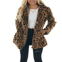 Haite Lounge Revel Cardigan kaput za odjeću za žene Leopard zadebljana tunička jakna Otvorite prednje