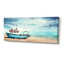 Art DesimanArt Stari plavi čamac na pješčanoj plaži s plavim nebom nautički i obalni platneni zidni