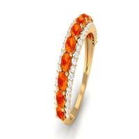 CT Classic Orange Sapphire i moissanitni obljetni prsten, narančasto safirni prsten sa moissine, rujan, prsten za roštilj, 14k žuto zlato, US 3,00