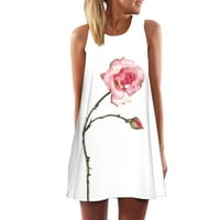 Ljetne haljine Prirodni lotos Ispis opremljene Mini O-izrezom haljine bez rukava za žene bijele m