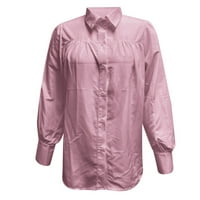 Xinqinghao Ženske bluze Žene Otvaraju vrhove vrata košulje od majica s dugim rukavima Tors Pink XL