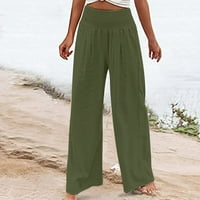 Posteljine hlače za žene Visoko struk široki noga labavi fit palazzo hlače Ležerne plaže Trendine pantalone