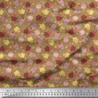 Soimoi Brown baršun tkanina točka, cvjetni i cupcakes Hrana tisak Šiveno šivanje tkanine široko
