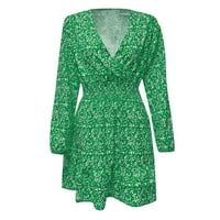 Bazyrey ženske haljine ljetne dugih rukava i flare haljine ženske cvjetne casual V-izrezne haljine zelene