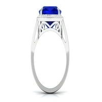 Jastuk rezan laboratorij uzdravio plavi safirni koktel prsten sa dijamantnim halo, sterling srebrnom,