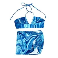 Zuwimk visoki struk bikini, dva kupa kupanja V-izrez ruffle Halter Backless Flyway Tankini odijelo plava,