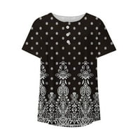 Ženska modna tiskana labava majica kratkih rukava bluza okrugli vrat casual vrhovi crni 12