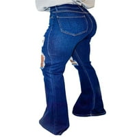 Gudcoco ženske traperice visokog rastezanja zatvaraju velike sjeckane hlače hlače široke noge pantalone