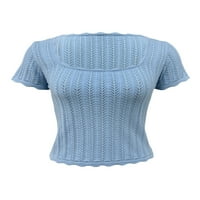 Codeop Žene Pletene kratke majice s kratkim rukavima Solid Color CloarTout U-izrez pulover na vrhu bluza