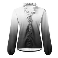 Oieyuz Lounge vrhovi za žene Trendi gradijentne majice s dugim rukavima Elegantni ruffle V-izrez plus