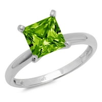 0,5ct princeza rez zeleni prirodni peridot 14k bijelo zlato Angažovane prstene veličine 9.25