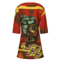 Medcursor Women Modni afrički vintage Print Srednjeg rukava V izrez Casual Mini haljina