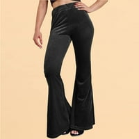 Žene Velvet Flare Hlače visoke struk donje dno duge hlače Ležerne ljetne hlače u boji crne crne boje