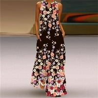 Huaai ljetne haljine za žene bez rukava cvjetni print V izrez plaža dugačak sandress casual labava maxi