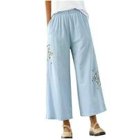 Plus veličine široke pantalone za noge za žene Trendi cvijeće vezeno posteljina plaža obrezane hlače