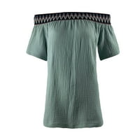 Bazyrey ženske vrhove ženske bluze s ramenama Ispisano patchwork kratkih rukava Ležerne majice The Green