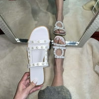 Papuče za žene i muškarče, žensko ljeto novo modno solidno boju biserne ukrase ravne sandale