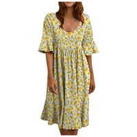 Sandresses za ženske haljine kratkih rukava Crewneck Haljina cvjetne haljine žute haljine dame moda