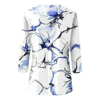 Sksloeg majice za žene Trendi vintage cvijeće tiskane rukave s rukavima na vrhu Crewneck Loose Fit Ležerne košulje Bluzes Top, Blue XXL