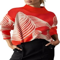 Ženski džemperi Ležerni patentni patentni patentni patentni pauzeji vrhovi za košulje na rukavu za rukave Stripes Stripes Stripes Strip Split