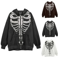 Žene Zip up dukseve Y2K skeletni jakne Vintage Gothic Dukseri Estetski dugi rukav na vrhu Streetwear