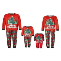 Porodica podudaranje božićne pidžame postavljeno božićno drvce Dinosaur Print Tops Plaid hlače Noćna