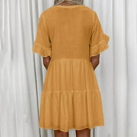 Ležerne haljine za žene plus veličina ljeto casual cvjetni kratki rukav sa džepovima V izrez Print Sun