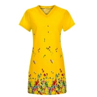 Bazyrey sundress za žene Cotton Casual Haljine s kratkim rukavima Ženska cvjetna Henley Labave haljine žuta 3xl Kupi Dobijte besplatno