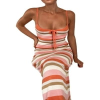 SDGHG ženska haljina za špagete, višebojne pruge bez rukava za vezanje jednodijelnih, nisko rezane kase