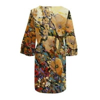 HHEI_K Maxi haljina Ženski modni temperament Elegantni svježi cvjetni tiskani sruševi s V-izrezom mini