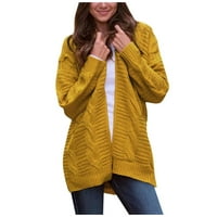 Ženski džemper kaput - modni gornji kardigan džep srednji i dugoročna odjeća dugi rukav kaput zlato