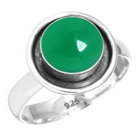 Srebrni prsten za žene - Tinejdžeri Natural Green Ony Stone Srebrna prstena Veličina 8. May Birtystone