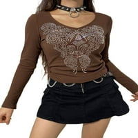 Kiapeise ženske majice s dugim rukavima Ležerne bluze za bluze Vintage rhinestone uzorak pulover vrhove