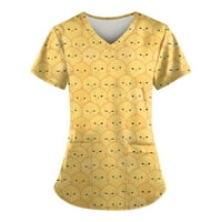Vrhovi za čišćenje za ženske bluze casual s kratkim rukavima, ženske bluze obnavlja V-izrez moda, žuta,