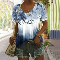 Scyoekwg Ženska kratki rukav za klirens Ljeto Modni ispis Grafički V-izrez Tee Majice Trendy Casual