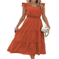 Avamo Women Midi haljina Čvrsta boja Swing-haljine bez rukava duge haljine dame Ležerne prilike narančasto
